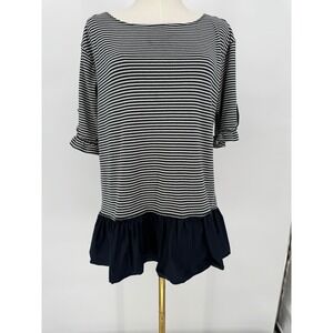 Maeve‎ Striped Tunic Ruffle Hem 3/4 Sleeve Casual Comfortable Medium